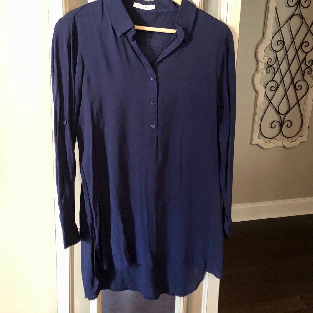 Heart and Hips Navy Blue Tunic Length Blouse